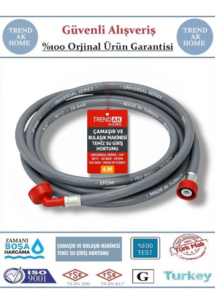 Çamaşır ve Bulaşık Makinesi Temiz Su Giriş Hortumu ( 1 M - 1,5 M - 2 M - 3 M - 4 M - 5 M ) indirimleri