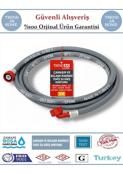 Çamaşır ve Bulaşık Makinesi Temiz Su Giriş Hortumu ( 1 M - 1,5 M - 2 M - 3 M - 4 M - 5 M ) fırsatları