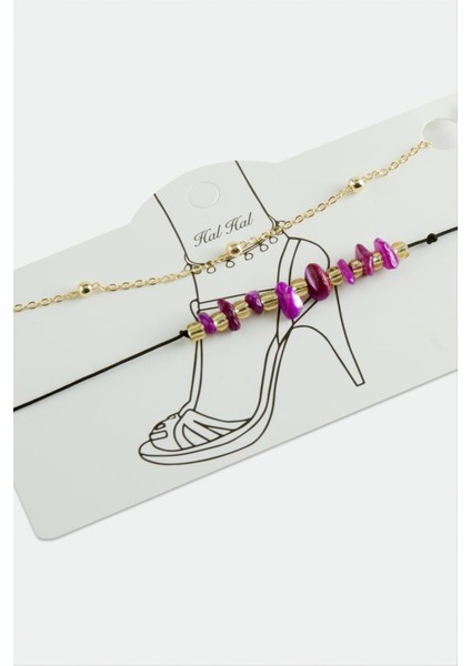 Msa-Shop 2 Adet Kırık Doğaltaşlı Zincir Halhal-Pembe