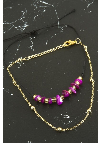 Msa-Shop 2 Adet Kırık Doğaltaşlı Zincir Halhal-Pembe fiyatları