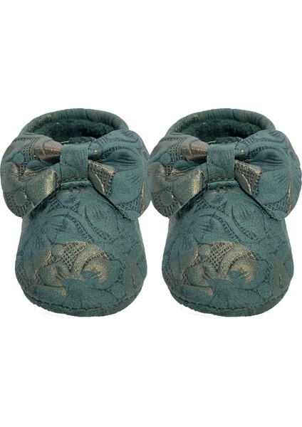 Hakiki Deri Yeşil Bebek Patiği