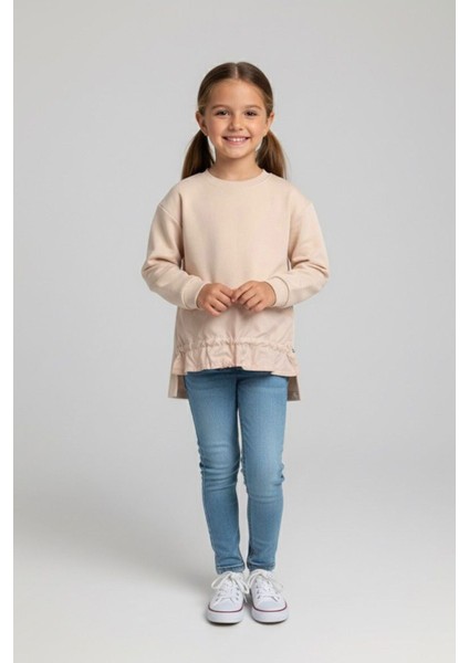 Fırfır Detaylı Lastikli Kız Çocuk Sweatshirt - Bej fiyatları
