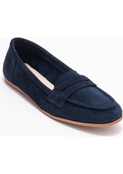 F02 Lacivert Süet Hakiki Deri Kadın Loafer Ayakkabı fırsatları