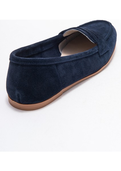 F02 Lacivert Süet Hakiki Deri Kadın Loafer Ayakkabı indirimleri
