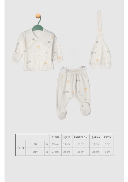 Kendinden Eldivenli ve Patikli Zürafalı 3lü Organik Hastane Çıkışı Seti fırsatları