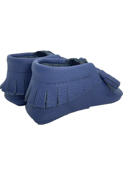 Hakiki Deri Lacivert Ponpon Detaylı Bebek Patiği modelleri