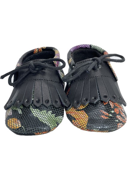 Hakiki Deri Siyah , Püsküllü Bebek Patiği