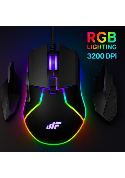 Strike 0589 Kablolu RGB Led Aydınlatmalı 3200 DPI Gaming Oyuncu Mouse Siyah