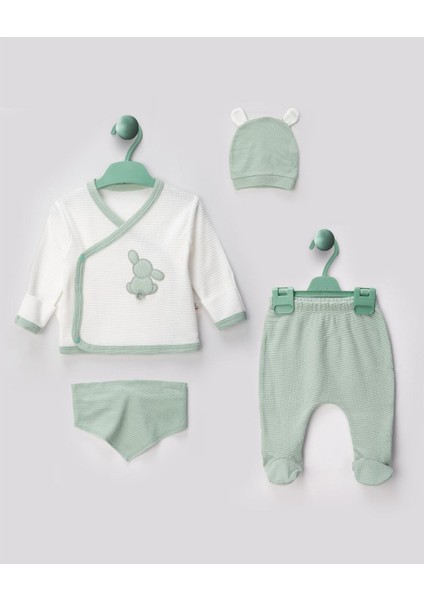 Yenidoğan Kendinden Eldivenli ve Patikli Tavşanlı 4lü Bebek Hastane Çıkışı