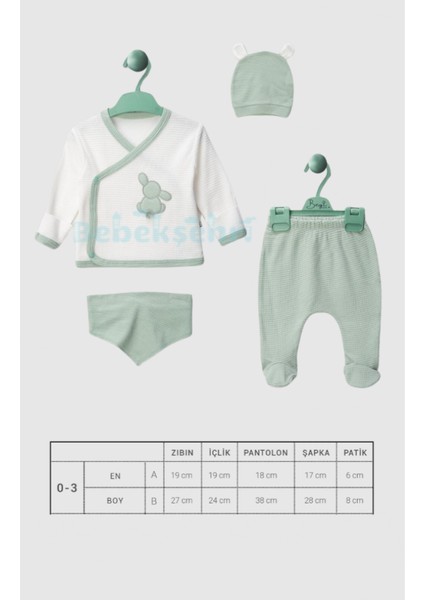 Yenidoğan Kendinden Eldivenli ve Patikli Tavşanlı 4lü Bebek Hastane Çıkışı