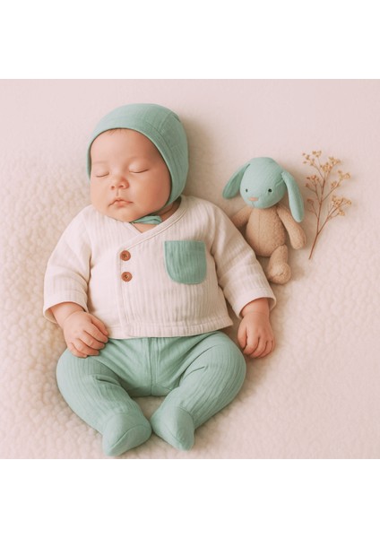 Müslin Kumaş Erkek 8li Yenidoğan Hastane Çıkışı Yeşil fırsatları