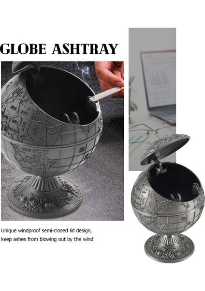 Kapaklı Vintage Metal Küre Kültray Avrupa Retro Ev Ofisi Otel Ashtray Dekor Sigara Aksesuarları, Antik Tin (Yurt Dışından) fırsatları