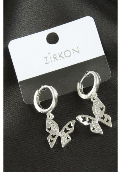 Msa-Shop Kelebek Zirkon Taşlı Küpe-Gümüş Rengi fiyatları