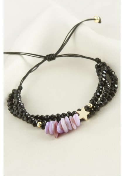 Msa-Shop 3lü Kırık Doğaltaş Kristal Zincirli Bileklik-Lila fiyatları