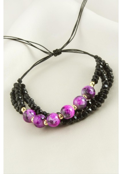 Msa-Shop 3lü Kristal Boncuk Zincirli Bileklik-Pembe fiyatları