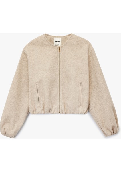 Fermuarlı Bisiklet Yaka Uzun Kollu Crop Kaşe Kolej Bomber Ceket modelleri