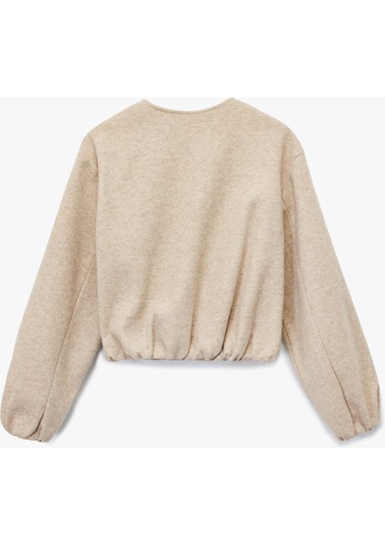 Fermuarlı Bisiklet Yaka Uzun Kollu Crop Kaşe Kolej Bomber Ceket fırsatları