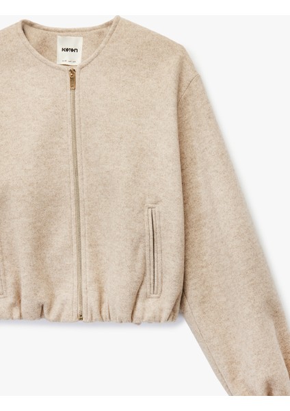 Fermuarlı Bisiklet Yaka Uzun Kollu Crop Kaşe Kolej Bomber Ceket indirimleri