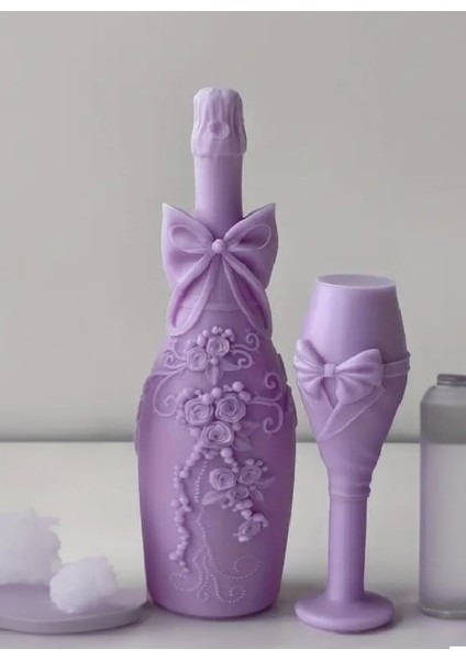 2'li Büyük Boy Şarap Şişesi ve Kadeh Mum Seti 15 cm 20 cm fiyatları