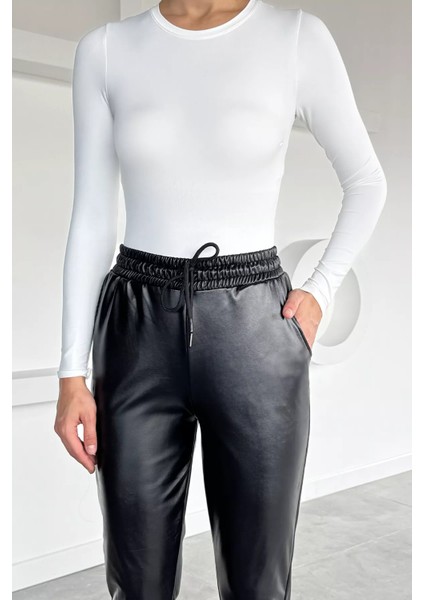 Kadın Bel ve Paça Lastikli Suni Deri Pantolon P-00018503 fiyatları