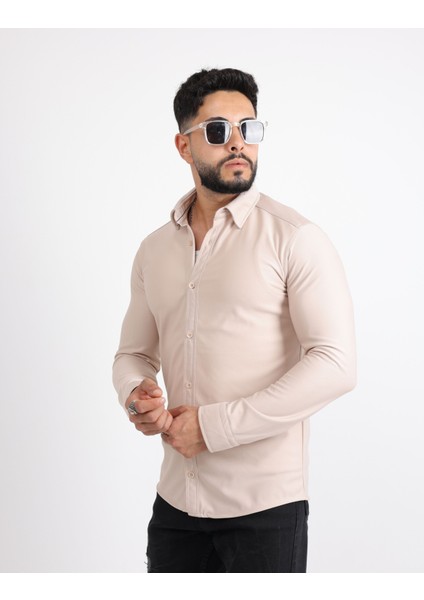 Likralı Örme Dabıl Kumaş Düğmeli Günlük Erkek Gömlek modelleri