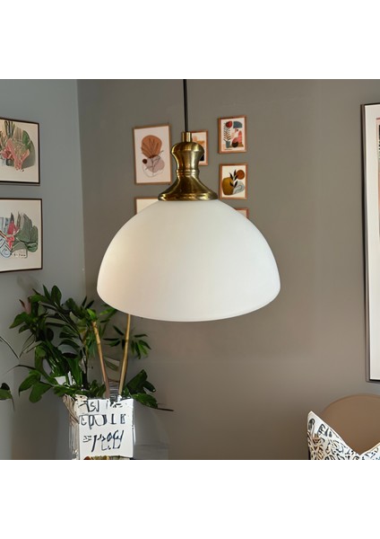 Perry Cam Beyaz Tekli Avize Eskitme Tokmak Başlık Retro Sarkıt Lamba Restoran Salon Aydınlatma