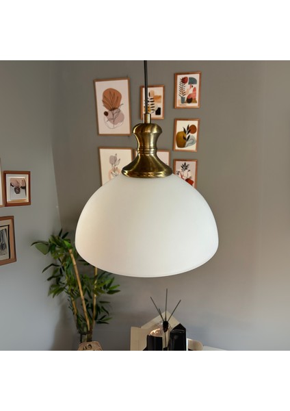 Perry Cam Beyaz Tekli Avize Eskitme Tokmak Başlık Retro Sarkıt Lamba Restoran Salon Aydınlatma