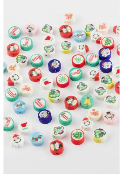 Msa-Shop Karışık Yılbaşı Fimo Boncuk 100 Adet-Renkli