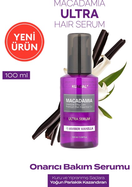 Yıpranmış Kuru Saçları Parlatan Onarıcı Serum Kundal Macadamia Ultra Hair Serum 100ML (Amber Vanilla)