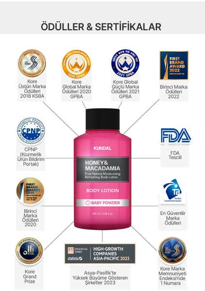 Nemlendirici ve Besleyici Vücut Losyonu Kundal Honey & Macadamia Pure Body Lotion 100ML Baby Powder modelleri