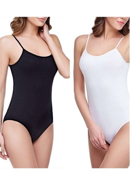 Tutku 10'lu Siyah ve Beyaz Renkler Ince Askılı Çıtçıtlı (Kancalı) Kadın Body - Atlet