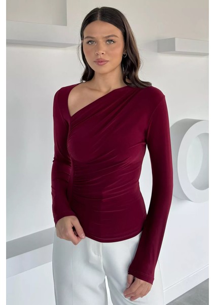 Kadın Drapeli V Yaka Bluz P-00018522