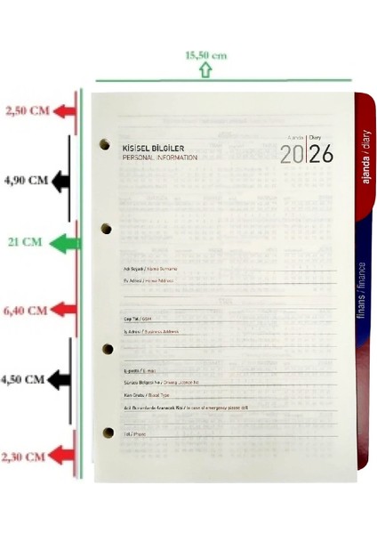 2026 Ajanda Organizer Yedeği 4 Halka
