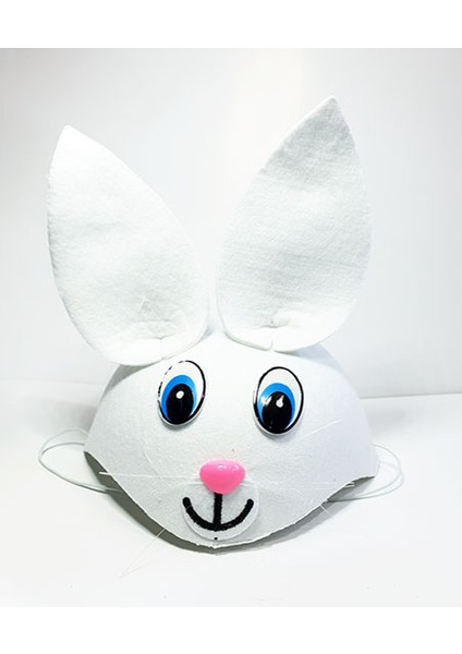 Allzey Beyaz Renk Kulaklı Tavşan Şapkası Hayvan Şapkası
