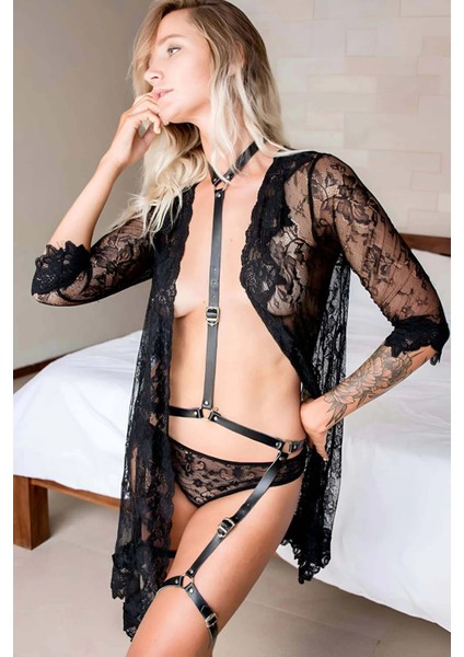 Deri Jartiyerli Boyundan Bağlı Seksi Harness - APFT234 fiyatları