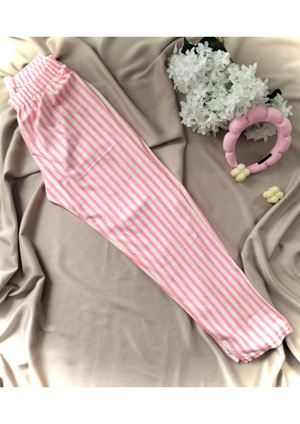 Good Night Pijamahomewear Pembe Beyaz Çizgili 5 Düğmeli Süet Pijama Takımı modelleri