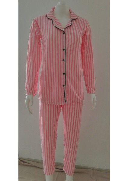 Good Night Pijamahomewear Pembe Beyaz Çizgili 5 Düğmeli Süet Pijama Takımı indirimleri
