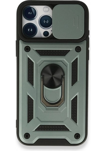 iPhone 15 Pro Kılıf Pars Lens Yüzüklü Silikon - Yeşil