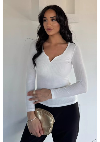 Kadın Likralı V Yaka Detaylı Bluz P-00018508 fiyatları