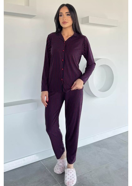 Kadın Düğmeli Desenli Süet Pijama Takımı P-00018489 modelleri