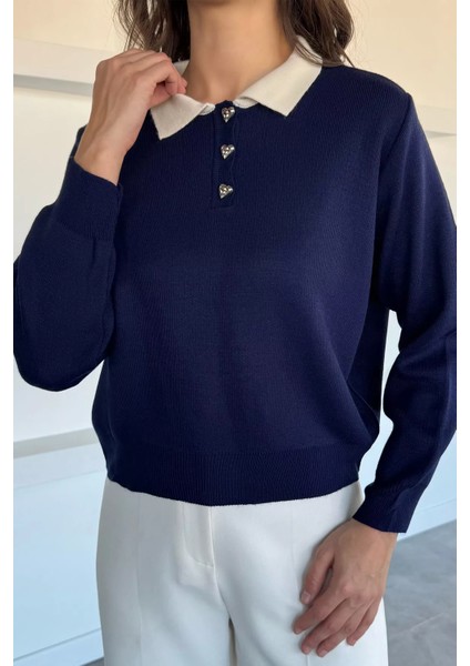 Kadın Yarım Düğmeli Triko Kazak P-00018491