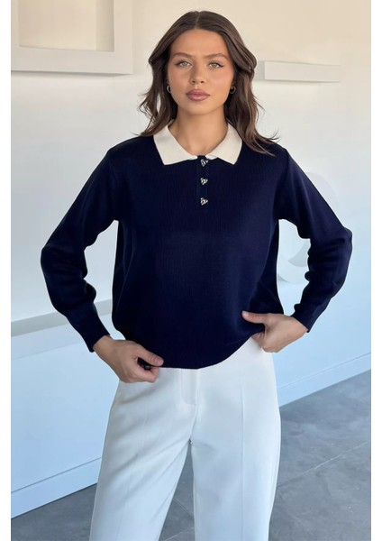 Kadın Yarım Düğmeli Triko Kazak P-00018491 fiyatları