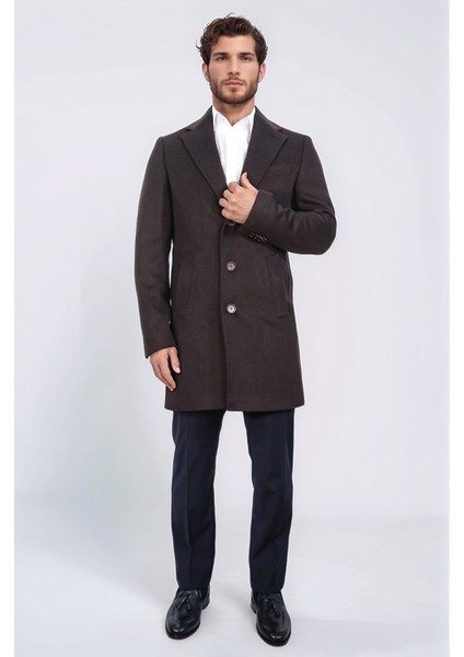 Üç Düğmeli Mono Yaka Yün ve Kaşmir Karışımlı Kahverengi Kaban fiyatları