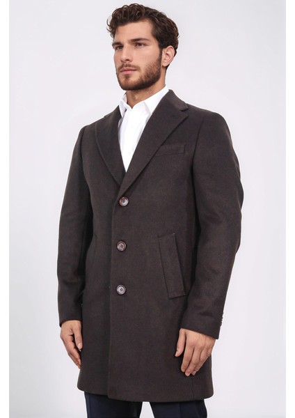Üç Düğmeli Mono Yaka Yün ve Kaşmir Karışımlı Kahverengi Kaban modelleri