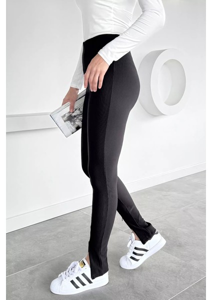 Kadın Yüksek Bel Kendinden Çizgi Desenli Paça Fermuar Detaylı Likralı Tayt P-00018472 modelleri