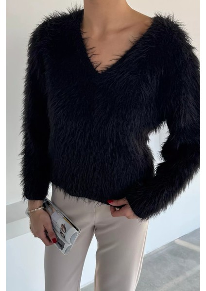 Kadın V Yaka Sakallı Yumoş Triko Bluz P-00018497 fiyatları