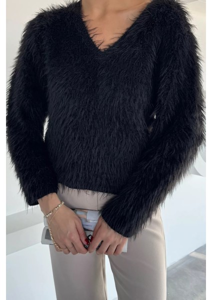 Kadın V Yaka Sakallı Yumoş Triko Bluz P-00018497 modelleri