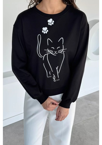 Kadın Bisiklet Yaka Ön Baskılı Sweatshirt P-00018475 modelleri