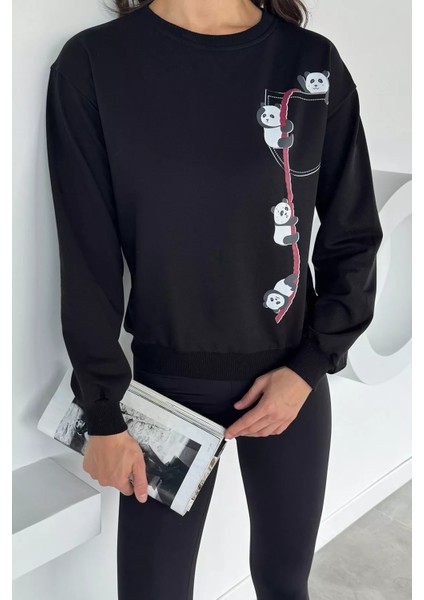 Kadın Ön Baskılı Bisiklet Yaka Sweatshirt P-00018479 fiyatları