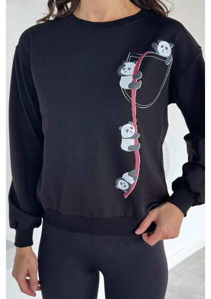 Kadın Ön Baskılı Bisiklet Yaka Sweatshirt P-00018479 modelleri